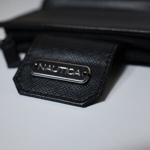 Nautica Black Textured Bifold Wallet – Sleek Compact Organizer with Snap Closure